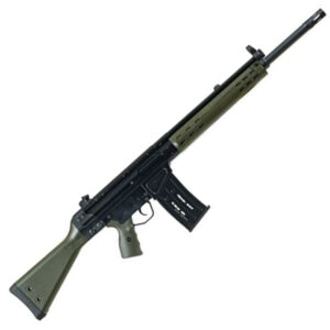 Green and black military-style rifle