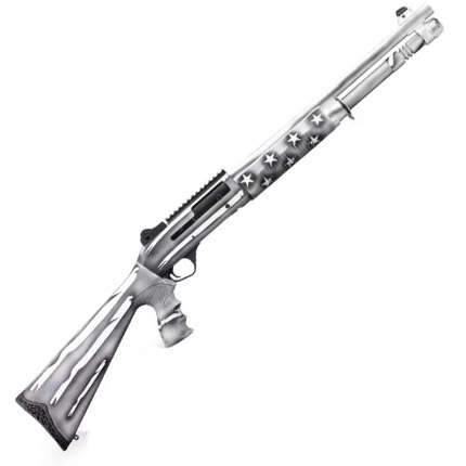 Silver rifle with star designs.