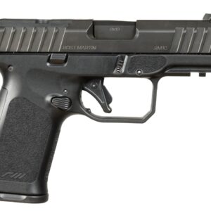 Black semi-automatic pistol on white background.