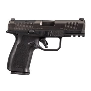Black semi-automatic handgun with textured grip