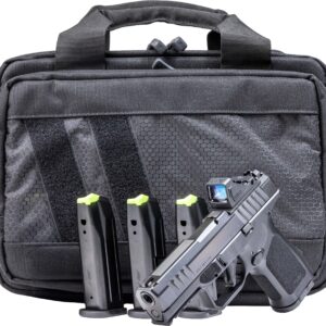 Handgun with magazine and carrying case