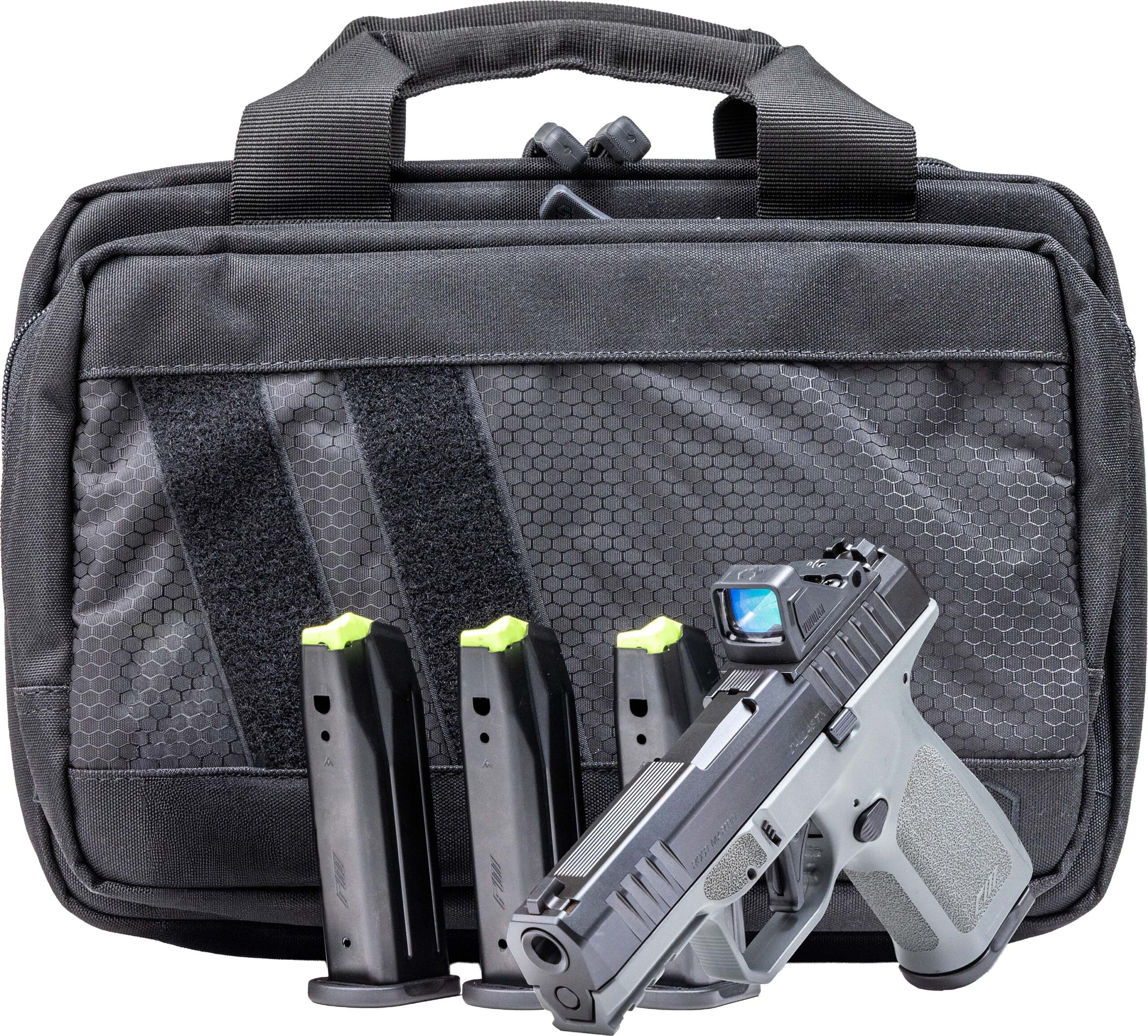 Handgun and magazines in a tactical bag.