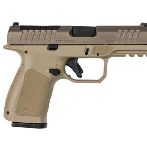 Tan semi-automatic handgun on a white background.