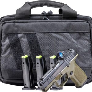 Handgun with magazines and tactical case.