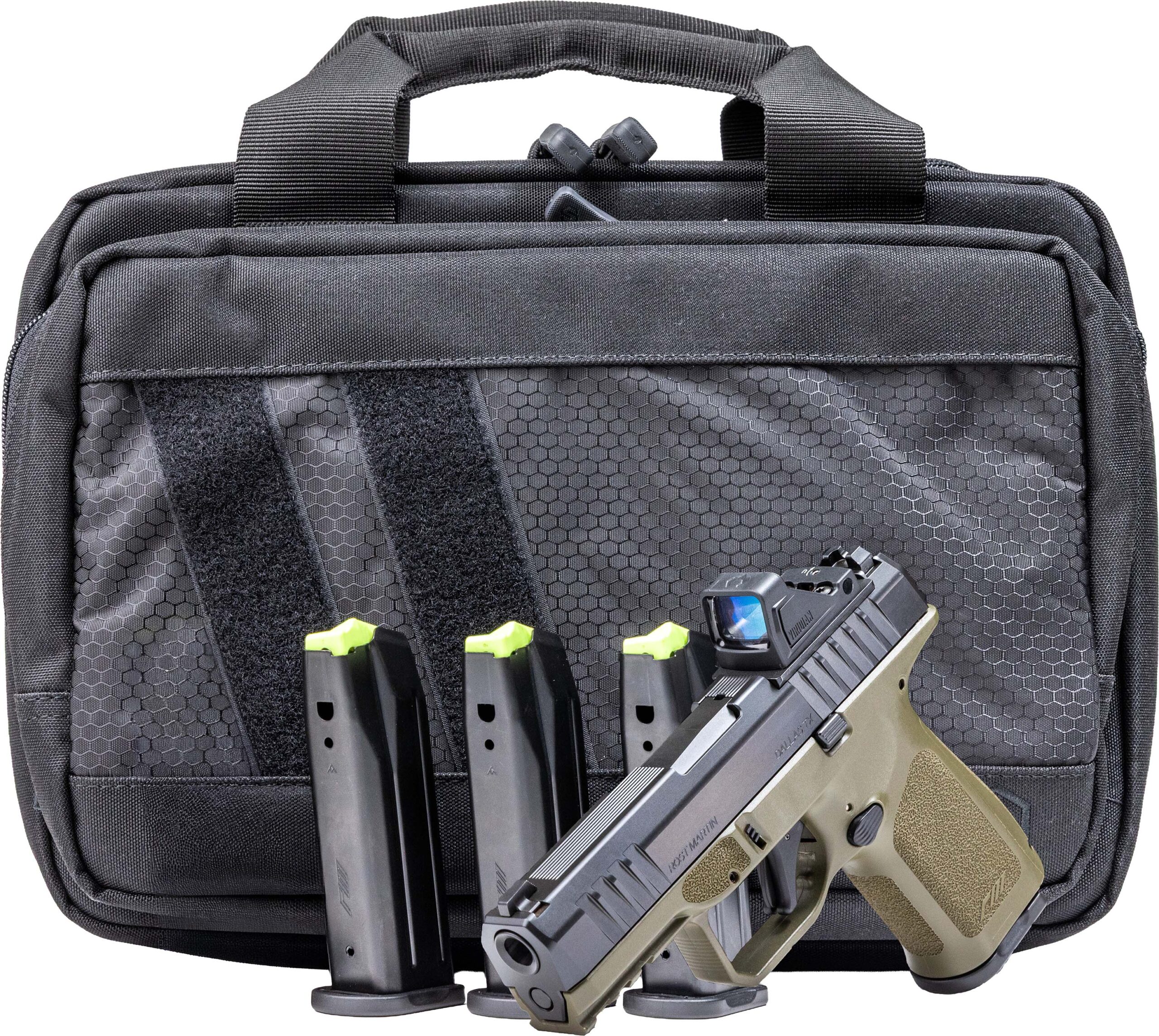 Handgun with magazines and tactical case.