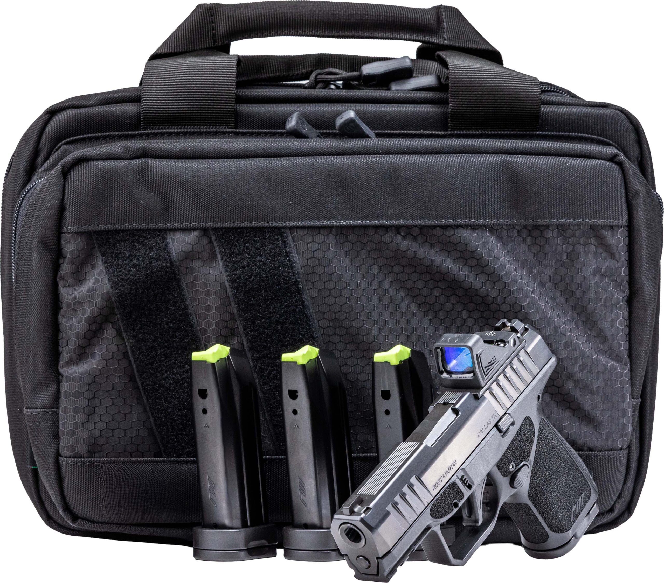 Handgun and magazines in a tactical bag.