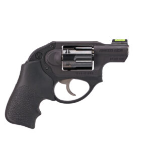 Compact revolver with black grip and silver cylinder