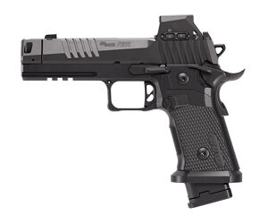Black semi-automatic handgun isolated on white background