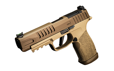 Tan pistol with textured grip and slide.