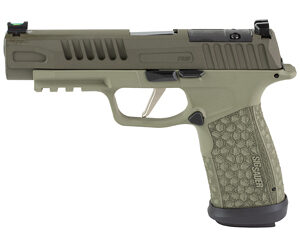 Green semi-automatic handgun on a white background.