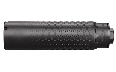 Black hexagonal-patterned firearm suppressor