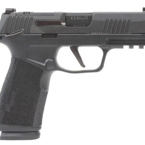 Black pistol with textured grip and rail