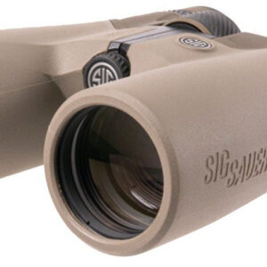 Tan binoculars with large lenses for viewing.