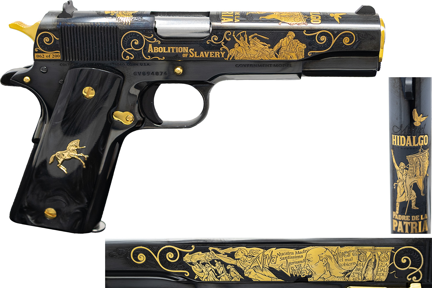 Decorative pistol featuring abolition of slavery theme.