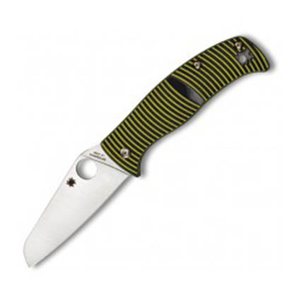 Spyderco knife with black and yellow handle.