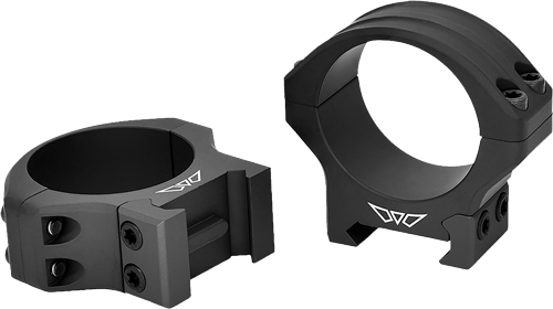 Two black scope rings for firearms.