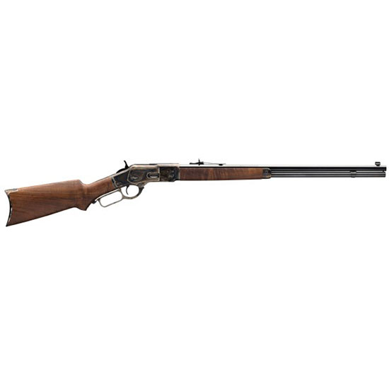 Classic lever-action rifle with wooden stock.