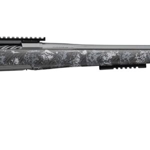 Side view of a patterned hunting rifle.