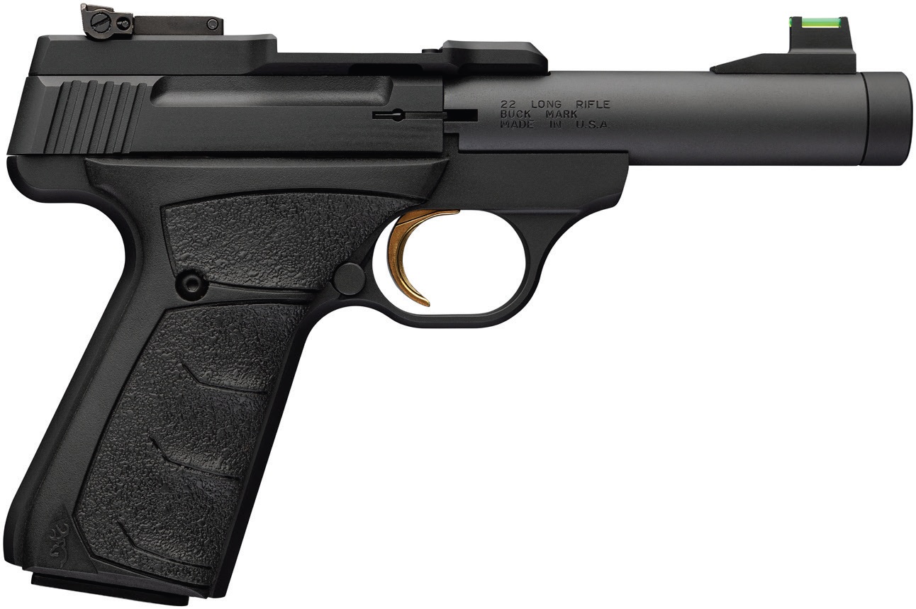 Black semi-automatic pistol with textured grip.