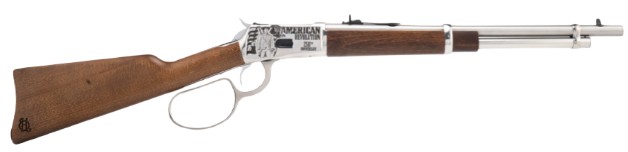 Side view of a lever-action rifle.