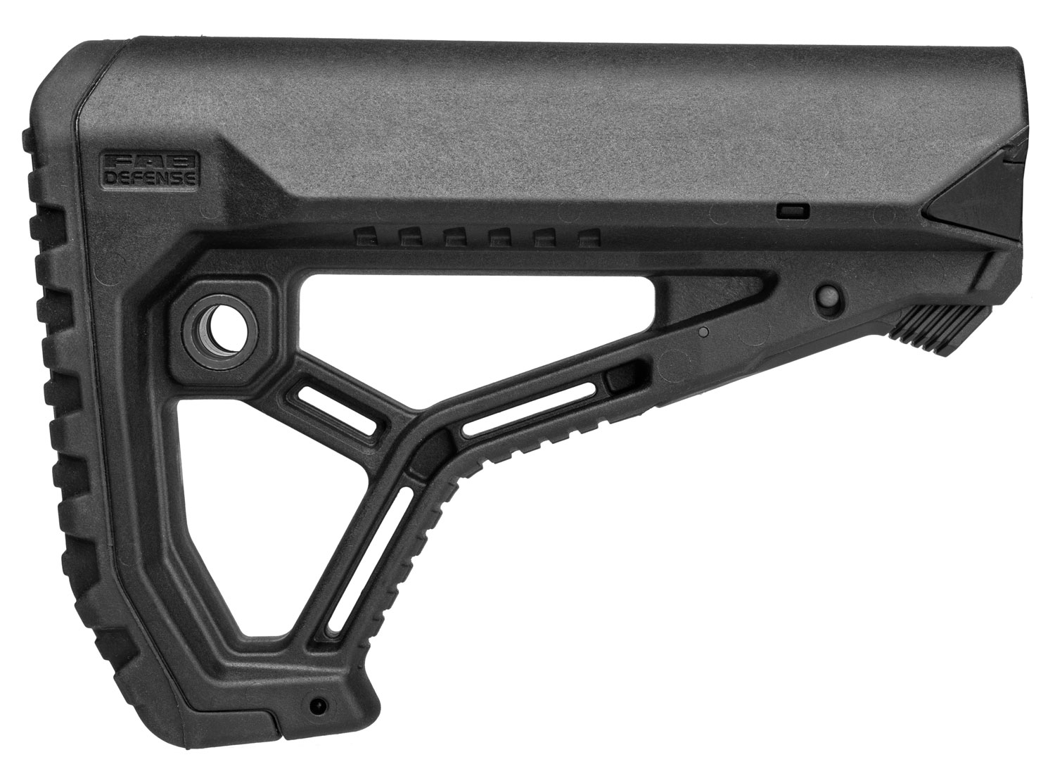 Hydraulic adjustable stock for firearms in black.