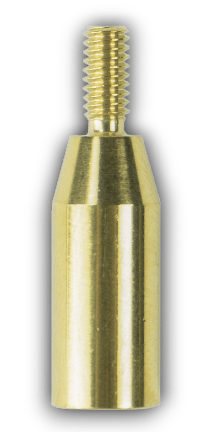 Brass cylinder with threaded top for connections.