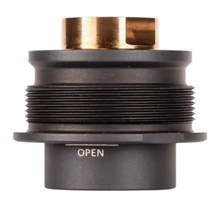 Mechanical fitting with open label and brass top