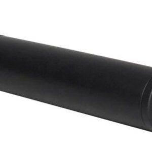 Black cylindrical suppressor for firearms.