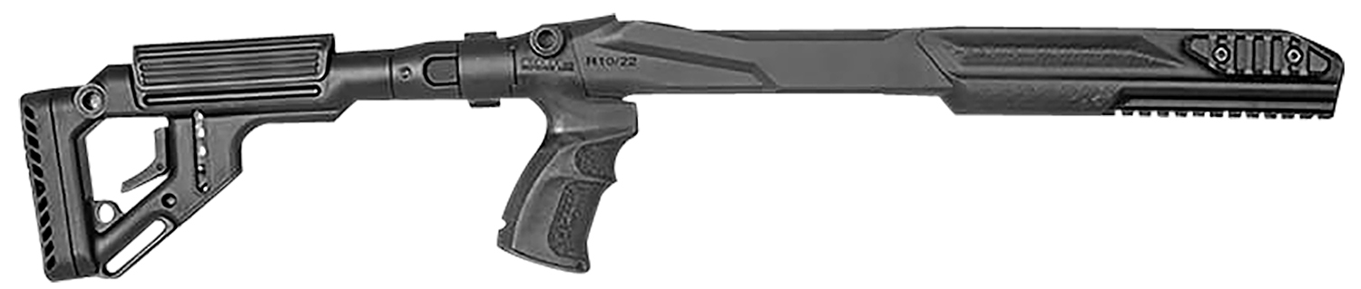 Black firearm stock with adjustable features