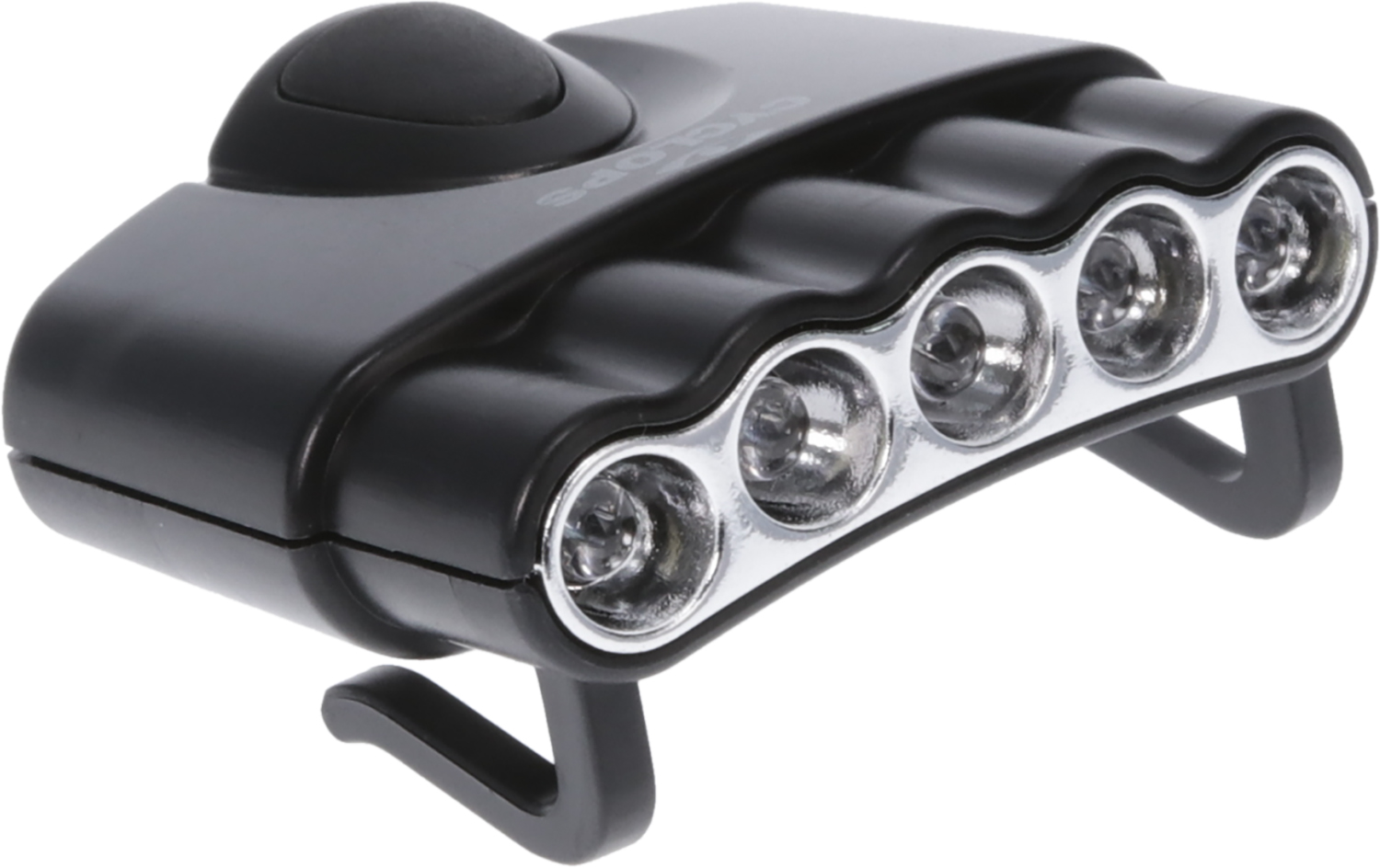 Compact black bike light with multiple LEDs.