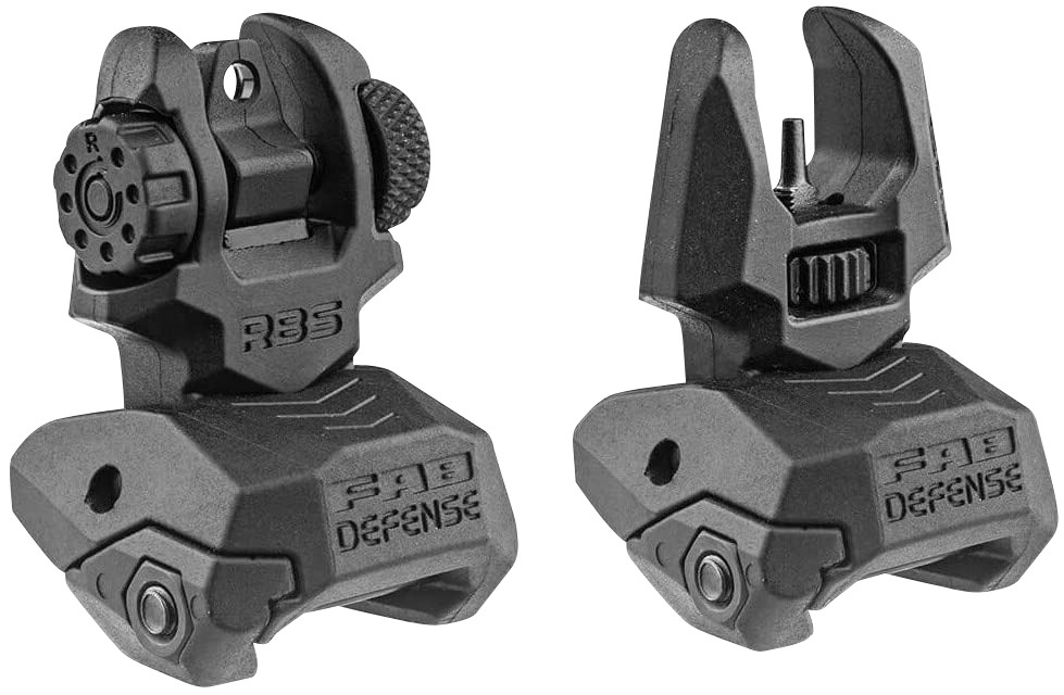 Adjustable tactical firearm sights in black finish.