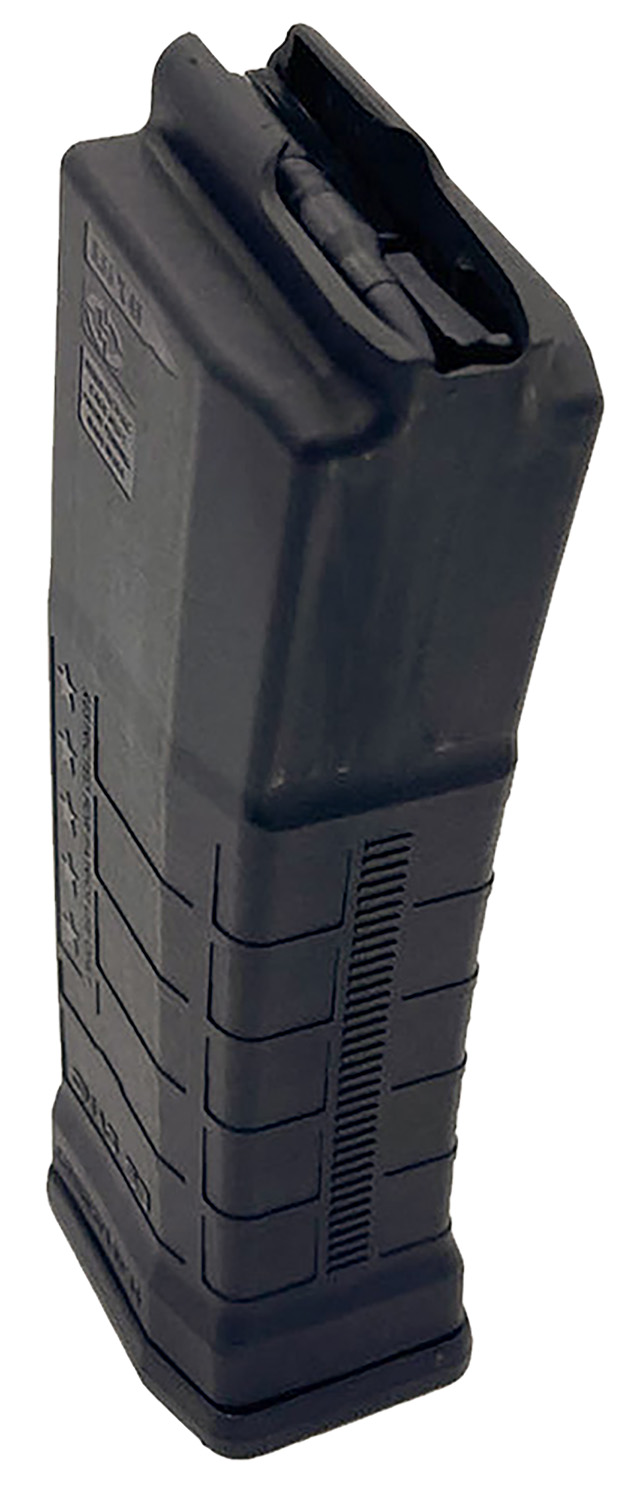 Black firearm magazine with textured grip
