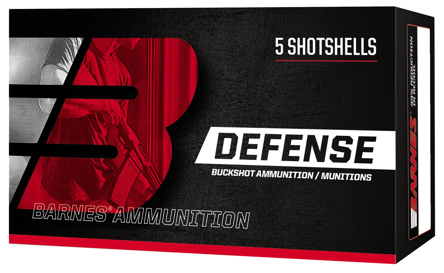 Barnes Defense buckshot ammunition box with five shells
