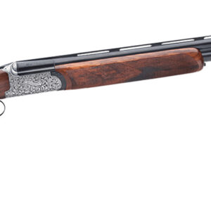 Side-by-side shotgun with ornate wooden stock.