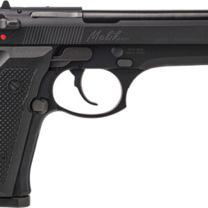 Black semi-automatic pistol on white background.