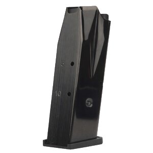 Black handgun magazine with numbered capacity indicators.