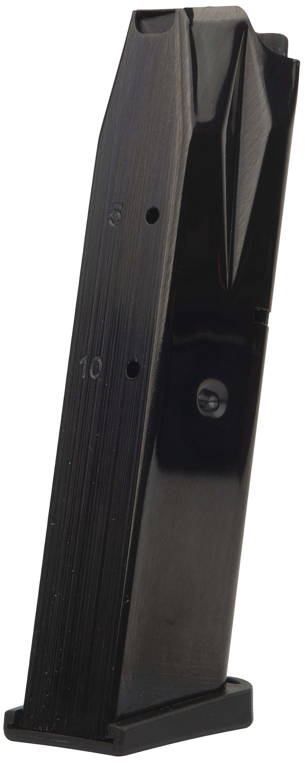 Black handgun magazine with numbered capacity indicators.