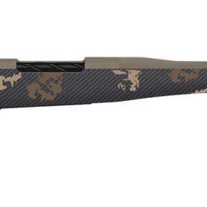 Side view of a camouflage rifle.