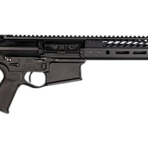 Black rifle with modern design and features.