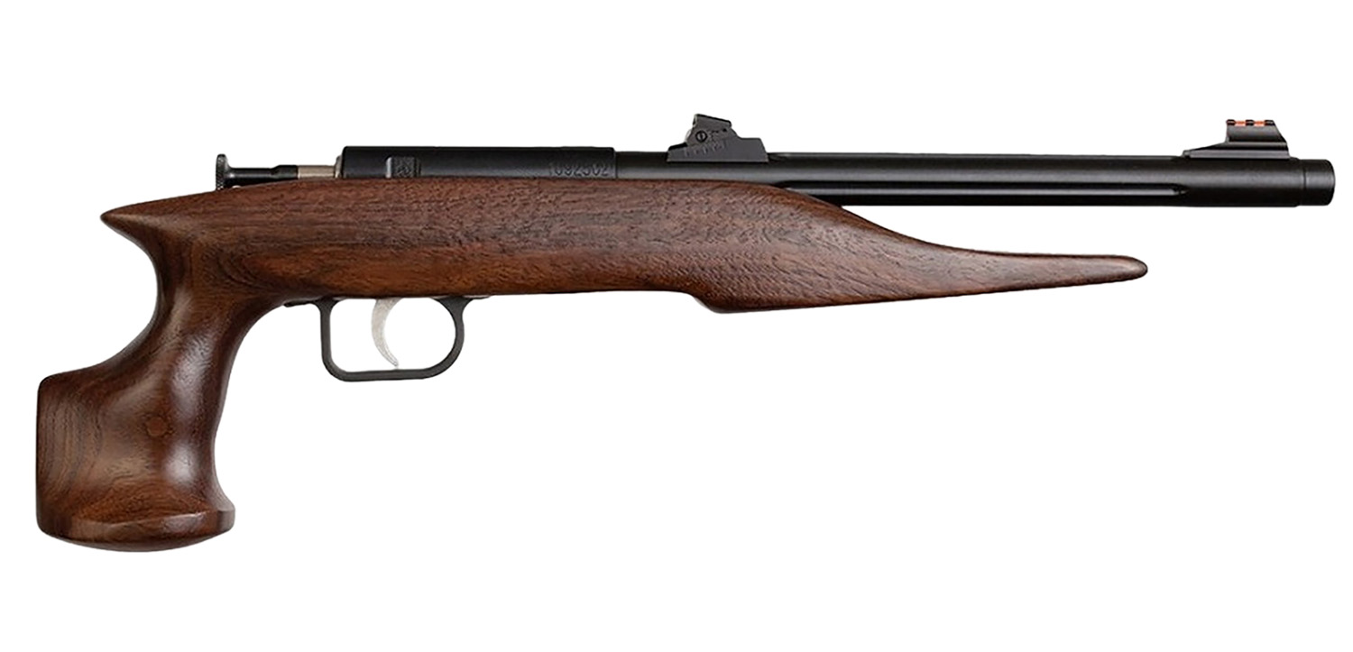 Wooden stock air rifle with black barrel.