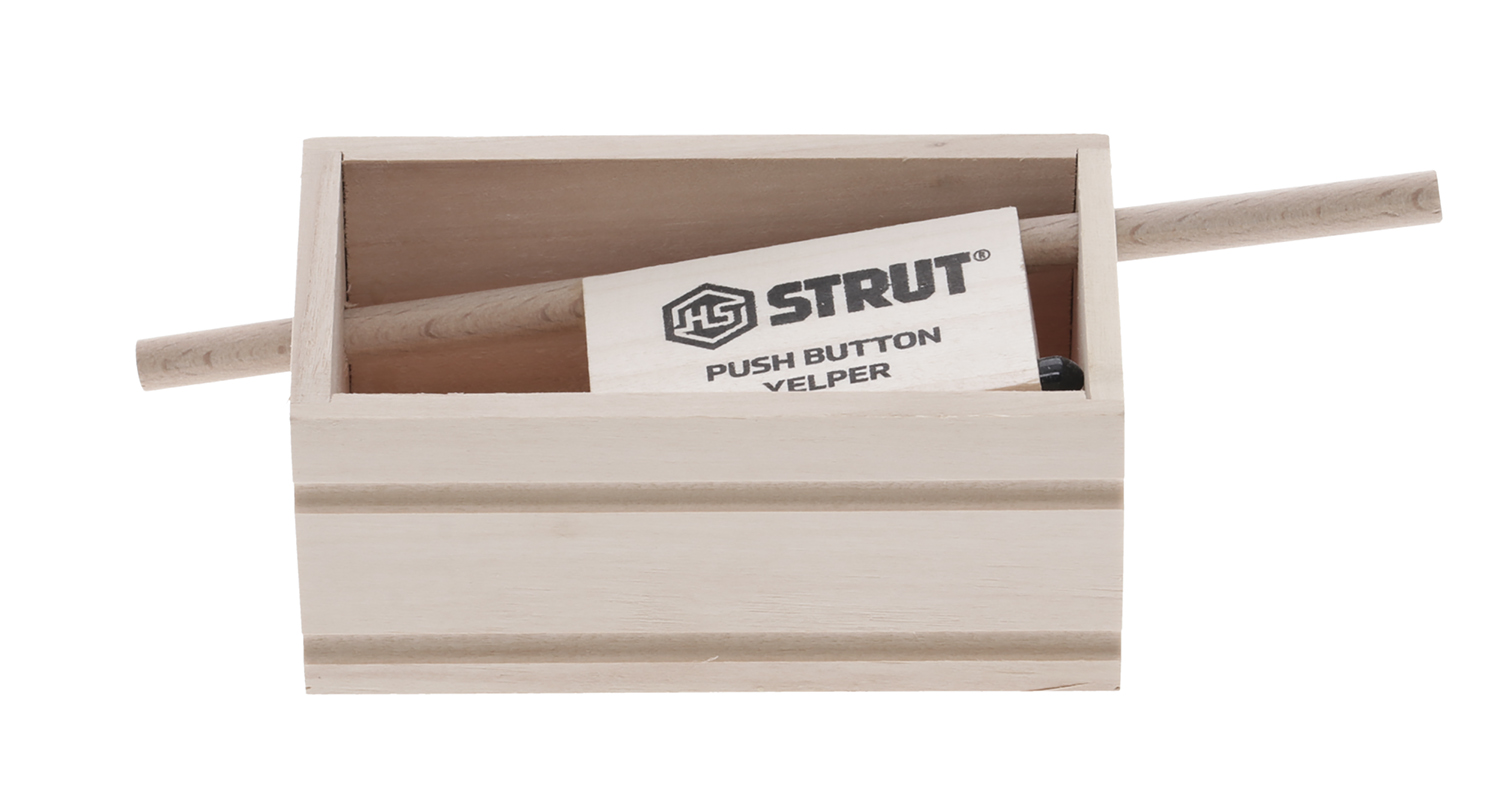 Wooden box with push button tool inside