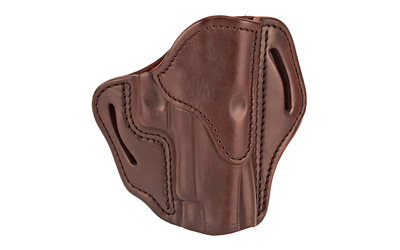 Brown leather holster with multiple attachment slots