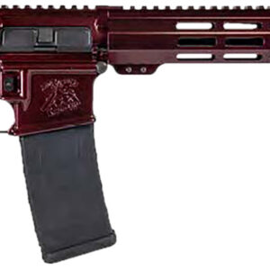 Red semi-automatic rifle on white background