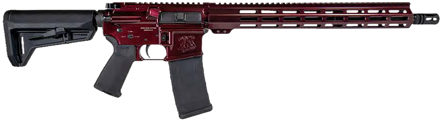 Red semi-automatic rifle on white background