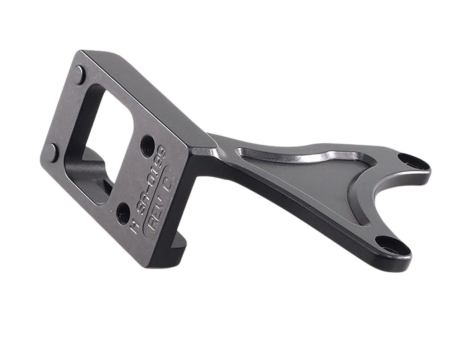 Black metal bracket with a unique design.