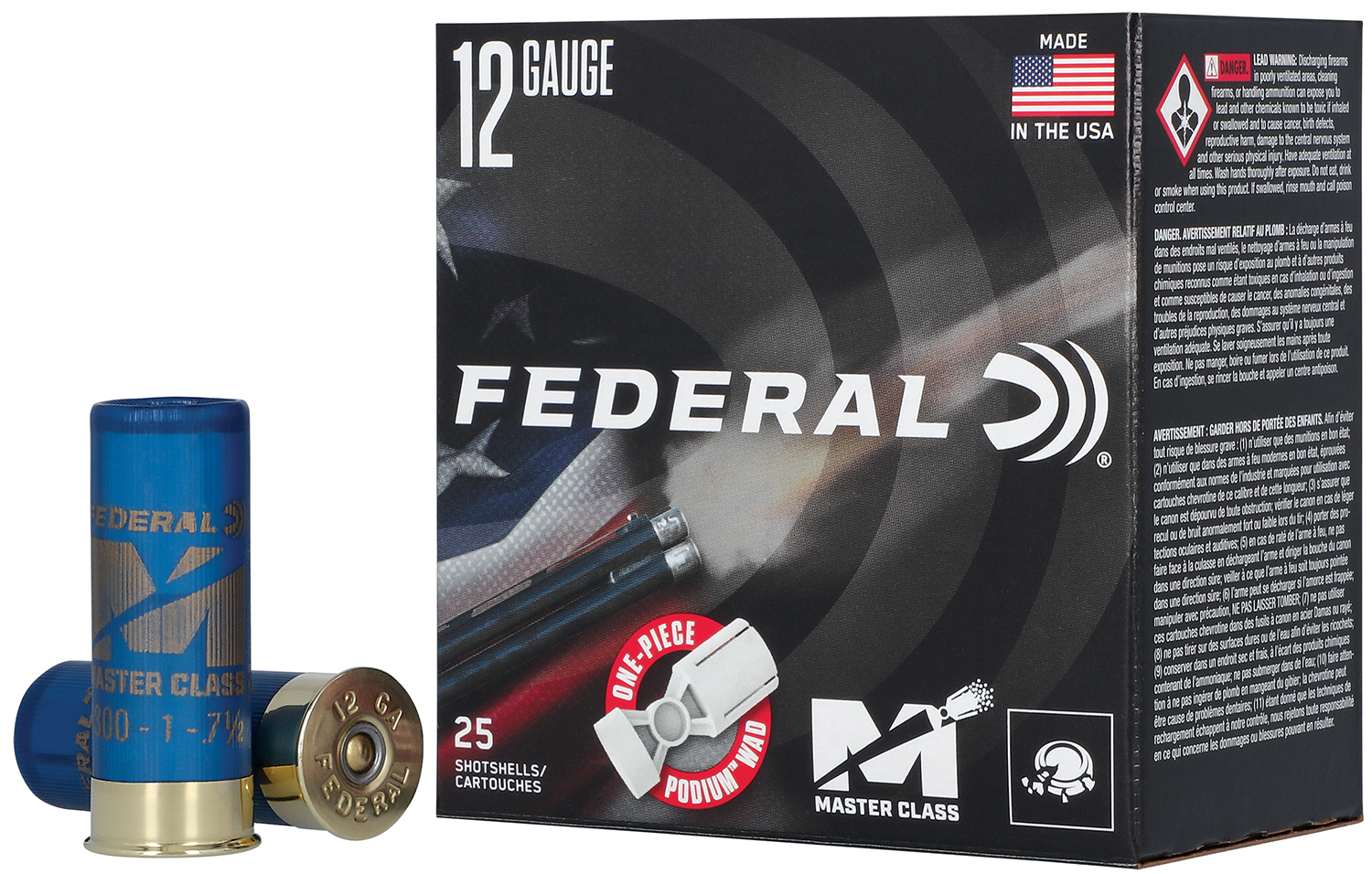 Box of 12 gauge shotgun shells, Federal brand.
