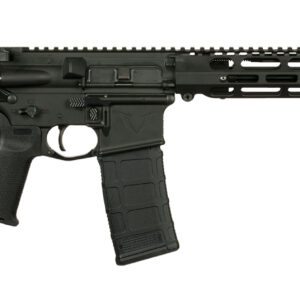 Black semi-automatic firearm from the side.