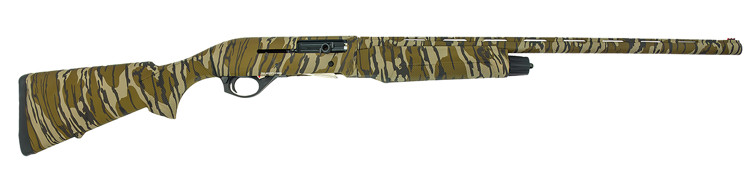 Camo patterned rifle displayed on a white background.