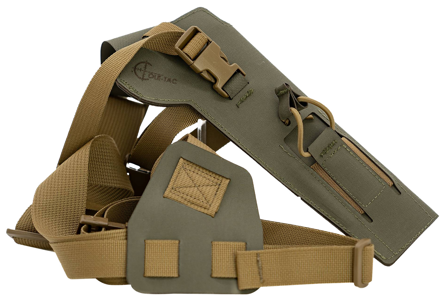 Olive green tactical gear and holster assembly.