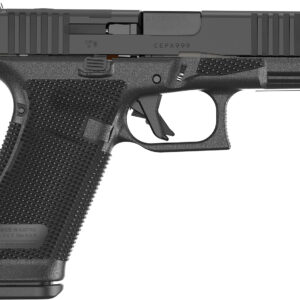 Black handgun on a white background